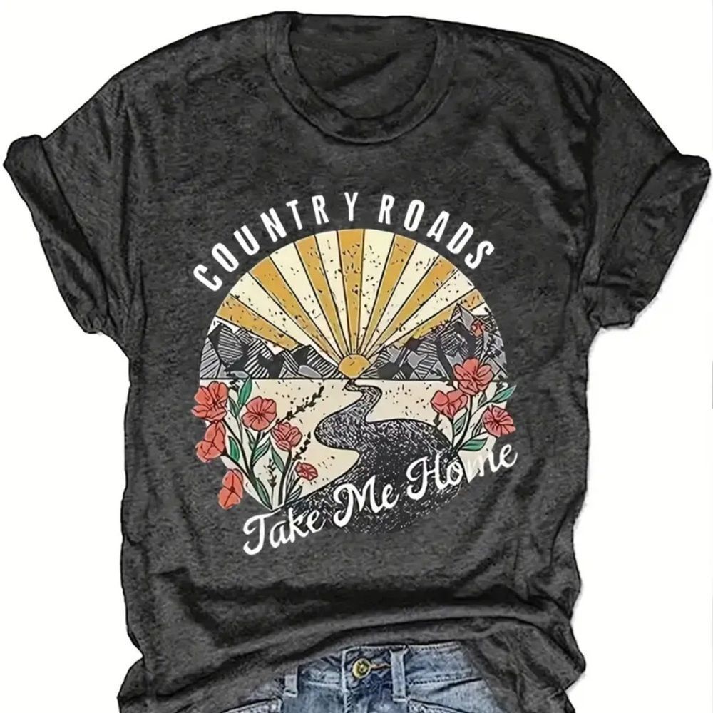 Country Roads Graphic Tee - Black